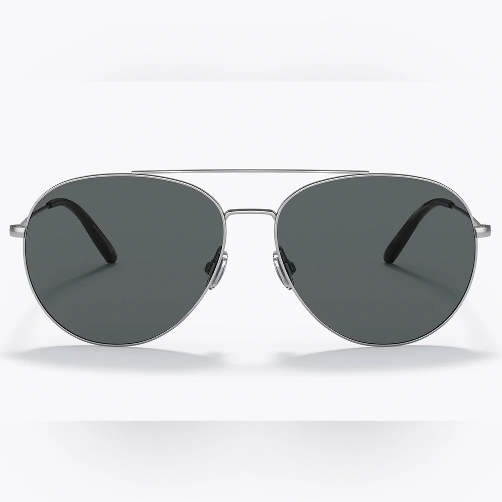 OLIVER PEOPLES AIRDALE Classic Aviator Sunglasses with Silver Frame and Gray